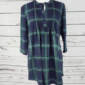 Reborn Blue and Green Plaid Flowy top XL